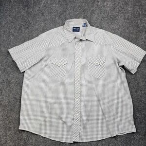 Wrangler Western Shirt Mens 2XL White Blue Check Short Sleeve Button Front Plaid